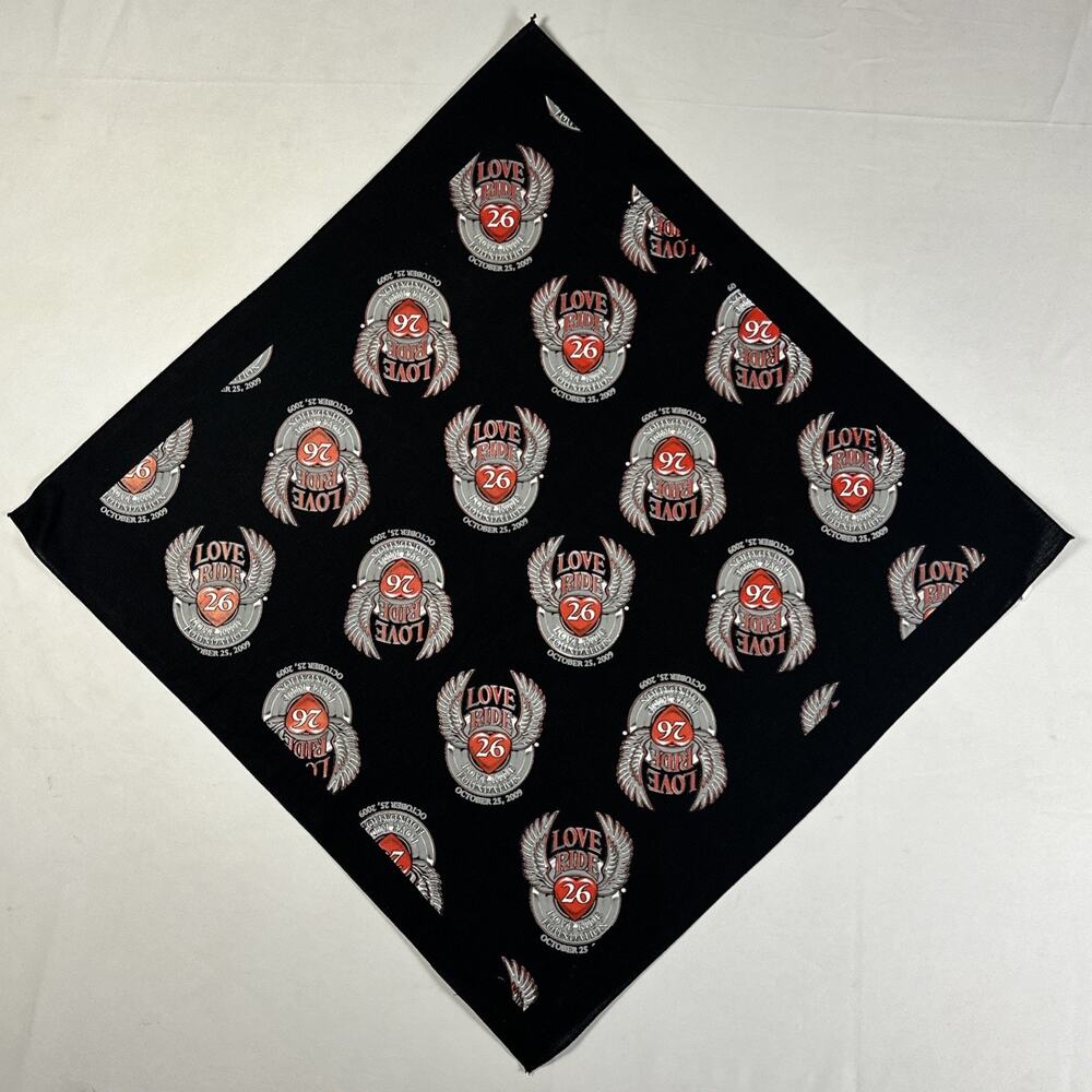 Vintage 2009 Love Ride 26 Bandana Black Biker Motorcycle Rally Glendale SoCal HD